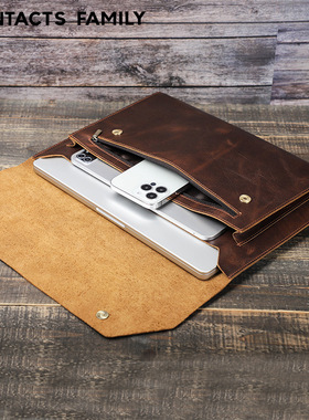 适用于苹果笔记本电脑MacBookPro16保护套疯马牛皮真皮ipad内胆包