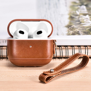 AirPods3保护套真皮牛皮挂绳蓝牙耳机硬壳 适用于苹果3代2021新款