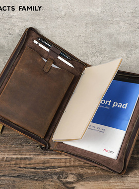 复古真皮牛皮质A4笔记本书套带笔槽ipad11寸多功能4孔活页本封套