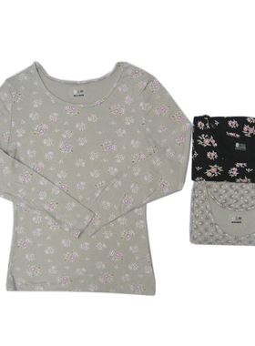 包邮清仓三枪舒木尔印花花朵圆领紧身长袖女打底衫21913A0女士单