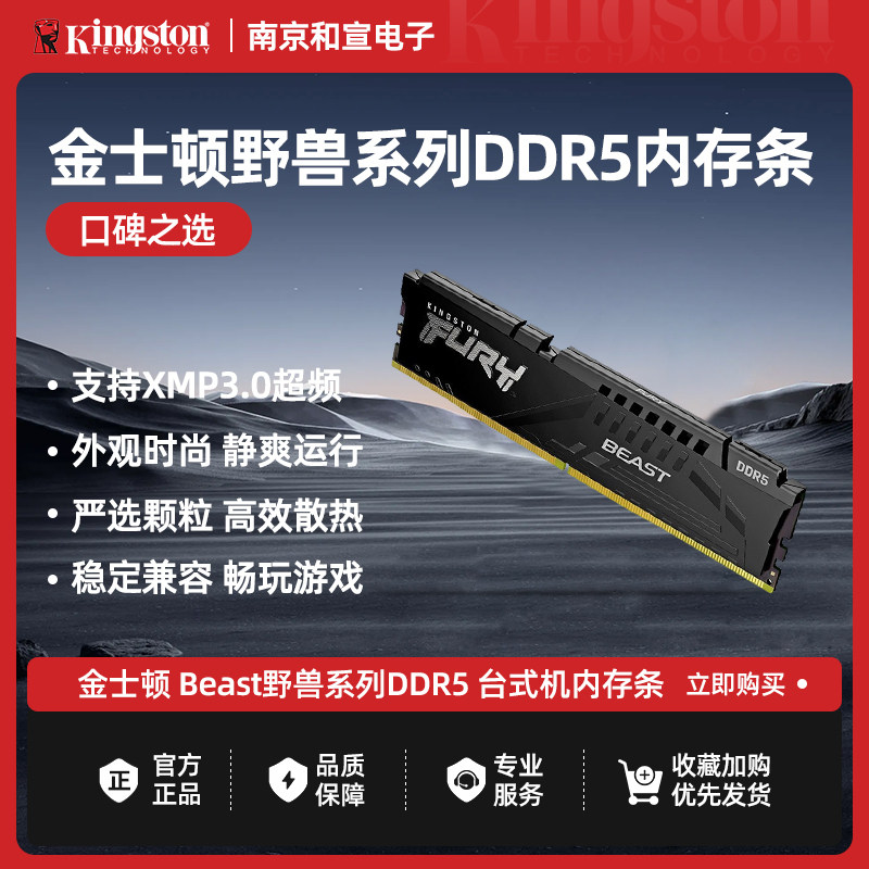金士顿 FURY DDR5 6000 台式机内存条 Beast野兽系列 骇客神条