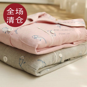 简约睡衣女秋季纯棉磨毛绒布长袖长裤翻领开衫保暖家居服两件套冬