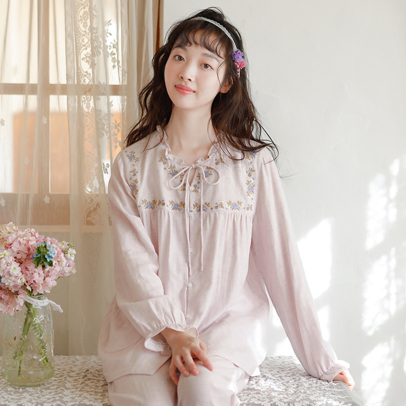 日系睡衣女春款纯棉纱布可爱