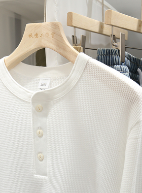 经典美式亨利领 odm男装公司货圆领休闲长袖T恤 纯色套头打底衫潮