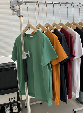 美式复古插肩袖 odm公司货棉混纺圆领短袖T恤男纯色半袖打底衫 潮