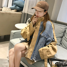 牛仔外套潮ins 宽松港味复古网红拼接工装 外套女2019新款 春秋韩版
