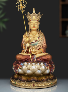 黄铜盛唐彩地藏王菩萨摆件