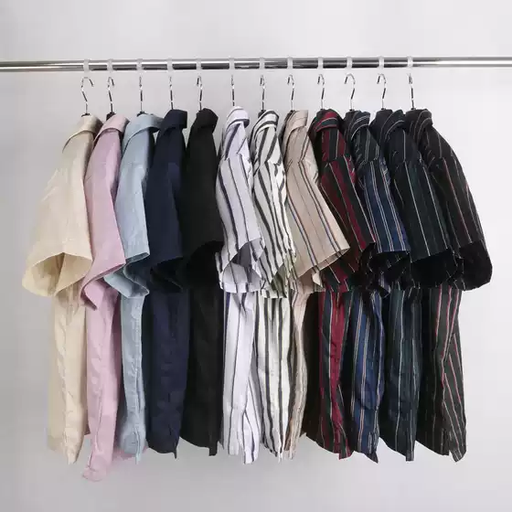 Summer Thin Japanese-Style Foreign Trade Cuban Collar Men's Flat-Front Slit Loungewear Loose Short Men's Casual Shirt