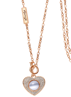 生日礼物 仿猫眼石首饰品长款 韩版时尚长款项链心有灵犀毛衣链