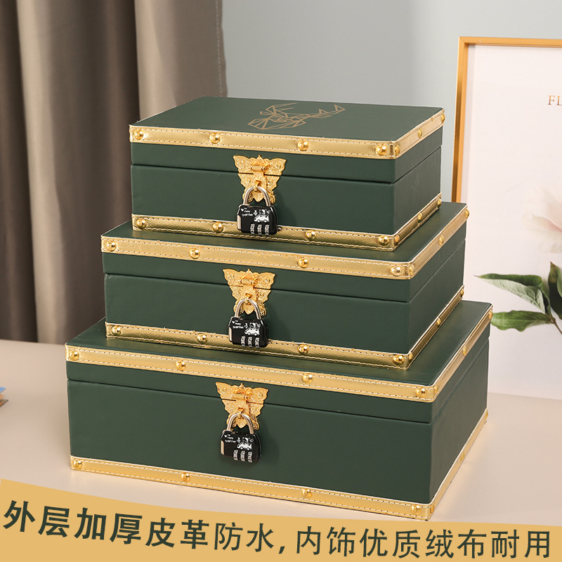 70YF木质首饰盒收纳盒桌面学生带锁小匣子密码盒贵重物品收藏盒木