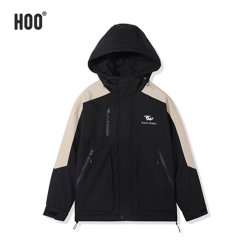 hoo男童棉服冬季2023新款中大童加厚夹棉外套青少年带帽冲锋衣潮