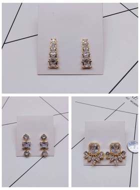 K213夸张质感时尚潮流气质名媛街拍几何黄铜锆石创意金属镀金耳钉