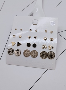 K269夸张质感时尚潮流气质名媛街拍几何套装宫廷创意金属耳钉～女
