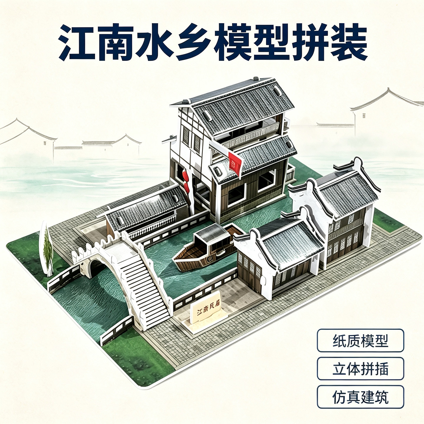 江南水乡模型diy民居手工建筑材料包小屋房子拼装插立体拼图儿童