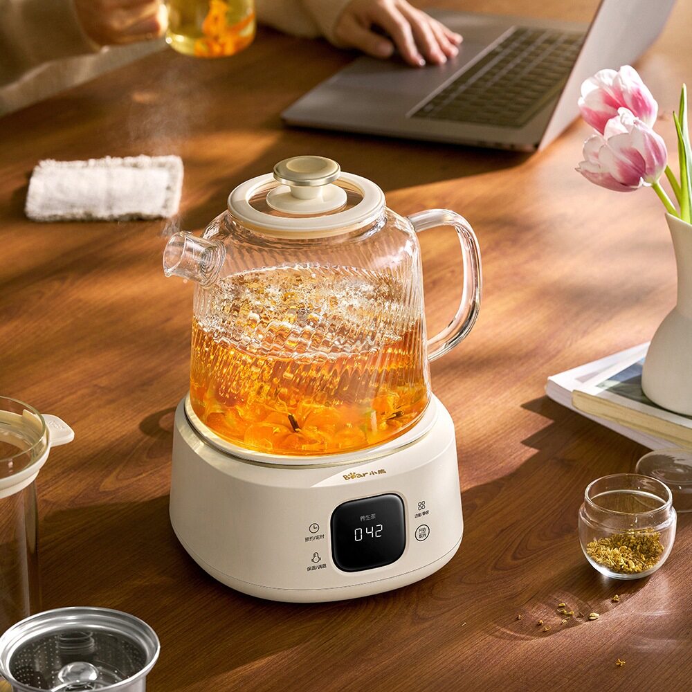 小熊全玻璃恒温养生壶YSH-E12S2炖煮一体烧水壶1.2L容量煮茶壶新