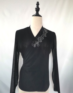 竹节网纱上衣朝鲜族舞蹈练功服韩式灯笼袖弹力网纱练习服烫砖上衣