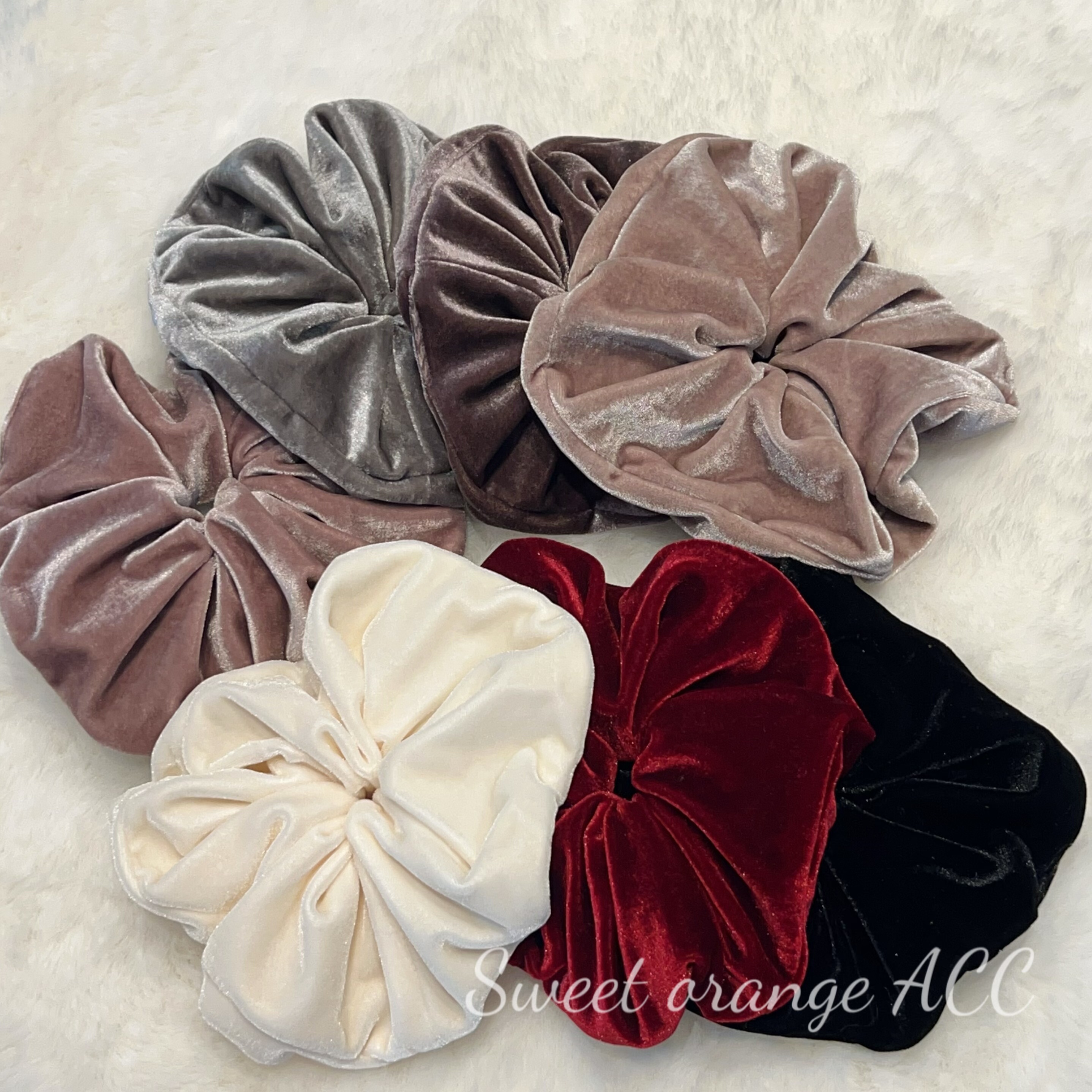 实拍 韩国进口面料高级感气质丝绒大发圈复古简约红色马尾大肠圈