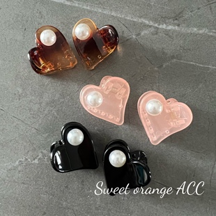 韩国迷你抓夹一对 甜美可爱侧边夹刘海抓小爱心仿珍珠小抓高颅顶