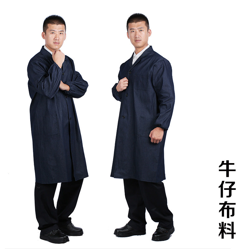 牛仔布布男女长袖蓝大褂工作服 劳动布工作服 搬运服长大褂