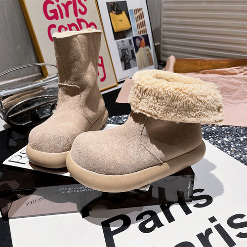 加绒雪地棉靴厚底松糕勃肯鞋女鞋