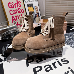 平底显脚瘦复古女鞋 系带大头雪地棉靴小土豆勃肯鞋 新款 欧洲站冬季