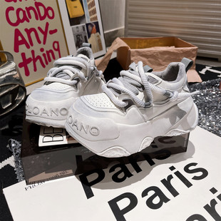 真皮版~设计感擦色大头系带厚底松糕小脏鞋做旧小白鞋面包鞋女鞋