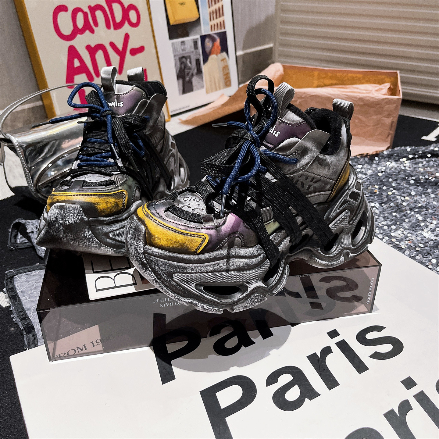 绑带老爹鞋小个子运动鞋加绒女鞋