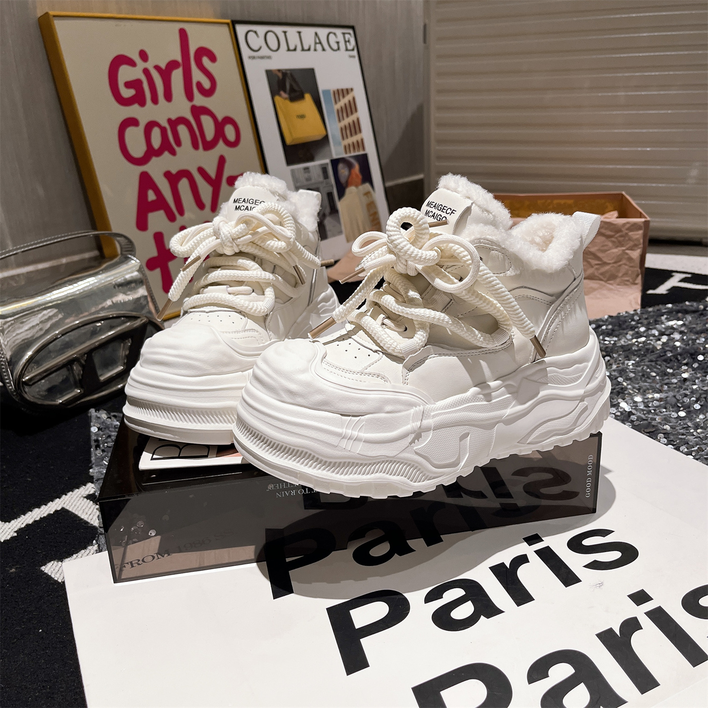 真皮溶解鞋小白鞋6cm高帮鞋女鞋