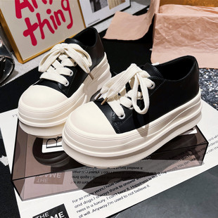 百搭时髦女鞋 面包鞋 牛皮米奇大头厚底松糕小个子7cm小白鞋 真皮版