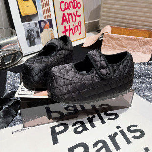 女鞋 勃肯鞋 单鞋 欧货绸缎菱格厚底松糕一字玛丽珍小个子7cm乐福鞋