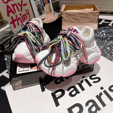 7cm~真皮老爹鞋ins超火厚底彩色流苏穗穗小个子运动鞋休闲鞋女鞋