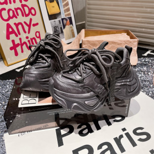 小个子百搭休闲鞋 系带松糕运动鞋 女鞋 7cm欧货真皮厚底复古老爹鞋