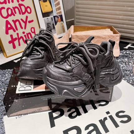 7cm欧货真皮厚底复古老爹鞋女鞋系带松糕运动鞋小个子百搭休闲鞋