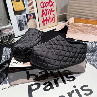 半拖鞋 欧货卡皮巴拉绸缎菱格纹松糕厚底包头女鞋 托一脚蹬增高爆款