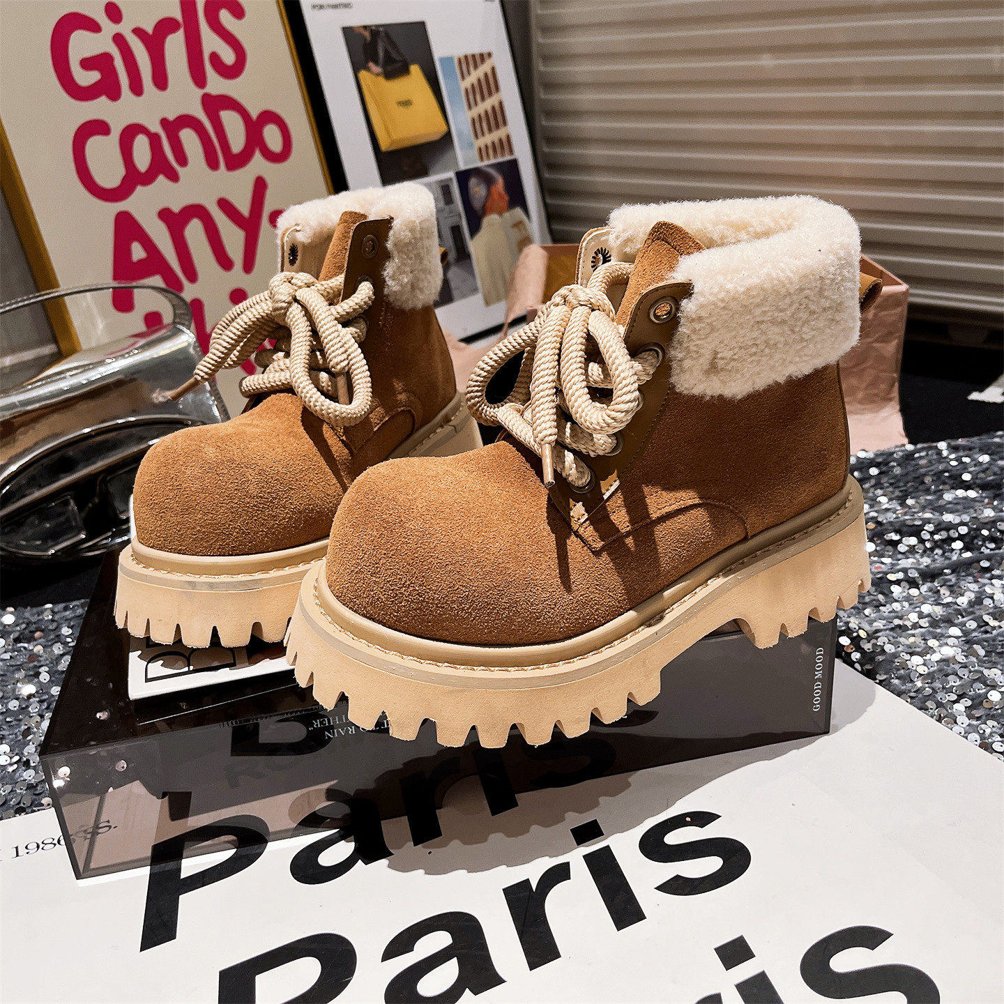 大黄靴马丁靴机车靴加绒棉靴女鞋