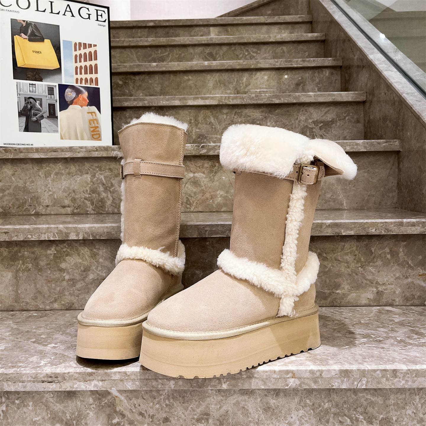 高筒雪地棉靴厚底松糕毛毛靴女鞋
