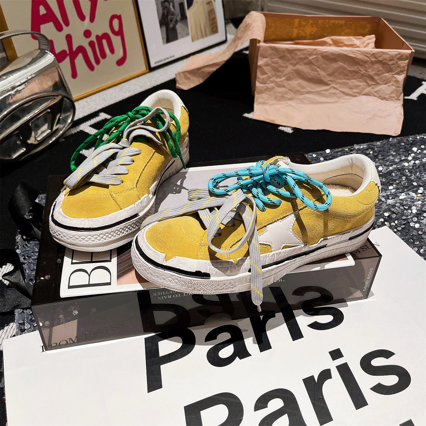 真皮版~欧货双系带小脏鞋脏脏鞋多巴胺色休闲鞋板鞋星星红色女鞋,女鞋,休闲板鞋,淘宝优惠券,粉丝福利购,淘宝优惠卷