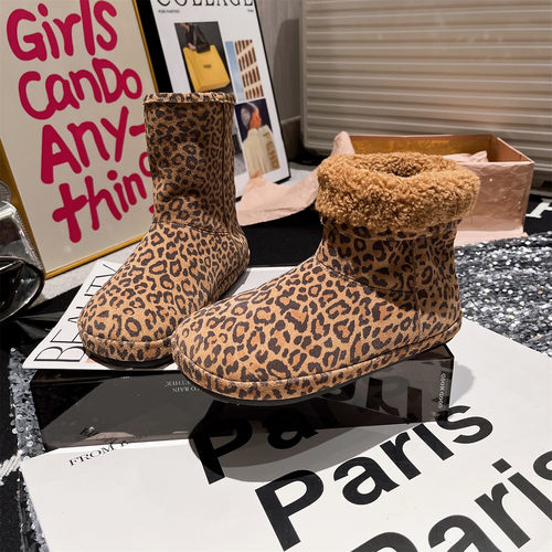 雪地棉靴翻领两穿复古平底毛毛鞋