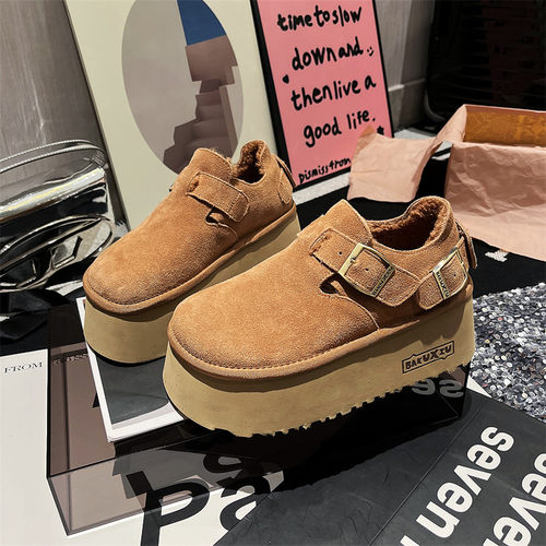 真皮磨砂松糕欧货乐福鞋厚底