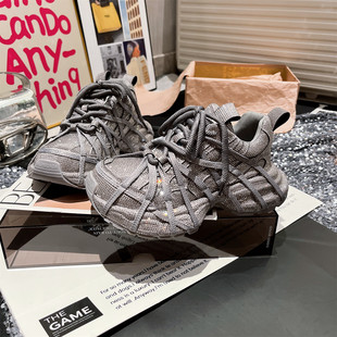 老爹鞋 ins超火绑带蜘蛛侠水钻满钻满天星炸街松糕运动小个子女鞋