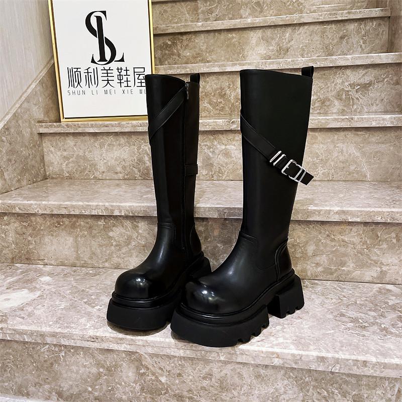 欧货真皮厚底高筒骑士靴