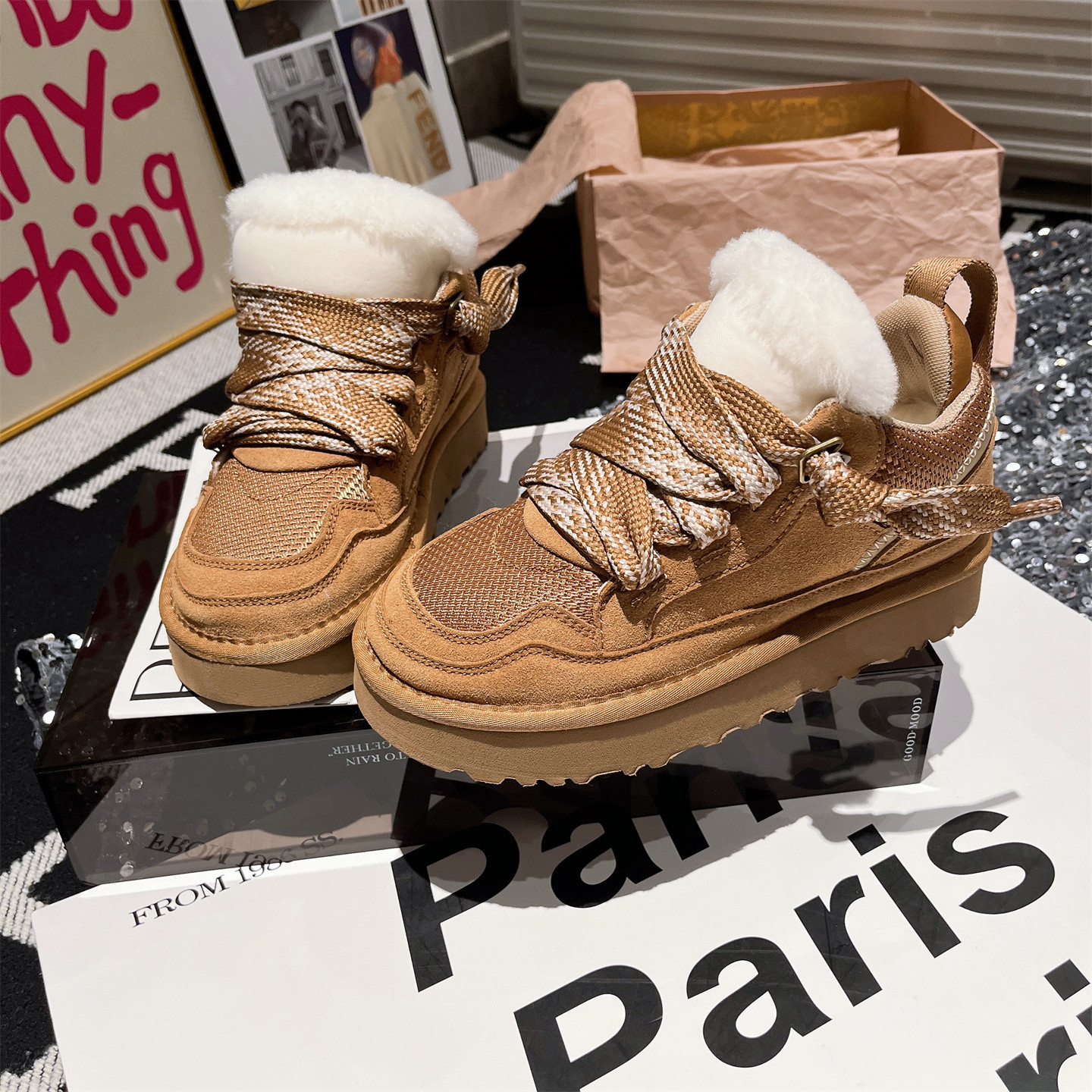 羊毛保暖棉鞋面包鞋休闲鞋女鞋