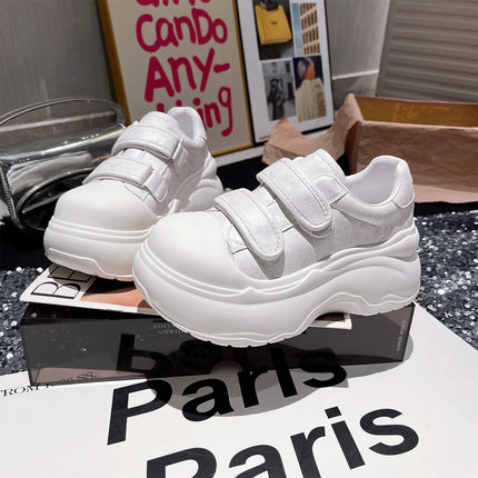 真皮版~韩版珠光米奇大头贝壳头小白鞋休闲板鞋面包鞋7cm松糕女鞋