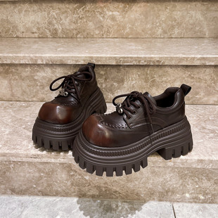 欧洲站新款 英伦风7cm女鞋 金属扣系带JK小皮鞋 走秀款 乐福鞋 真皮版