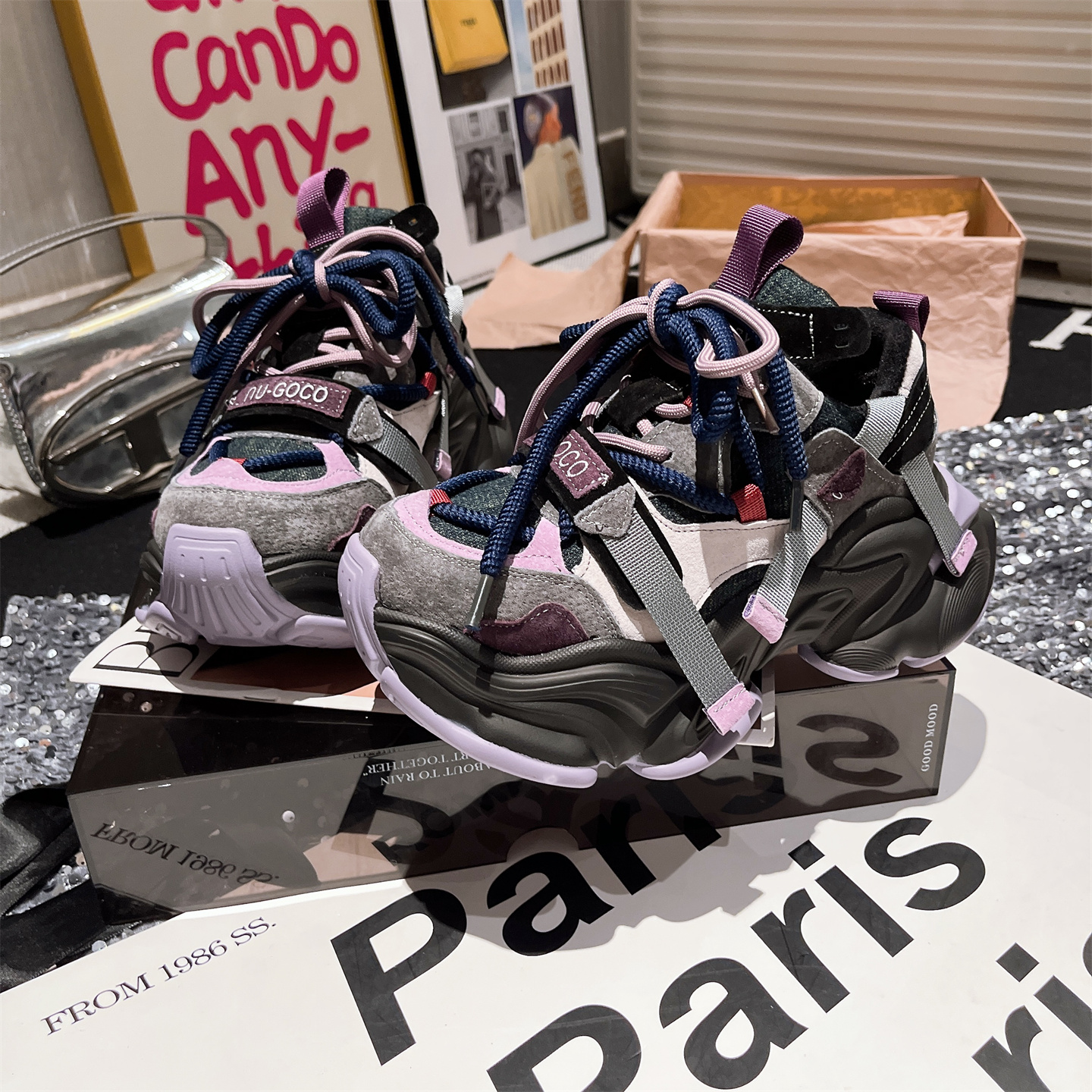 鞋运动鞋拼色帅气6cm小个子女鞋