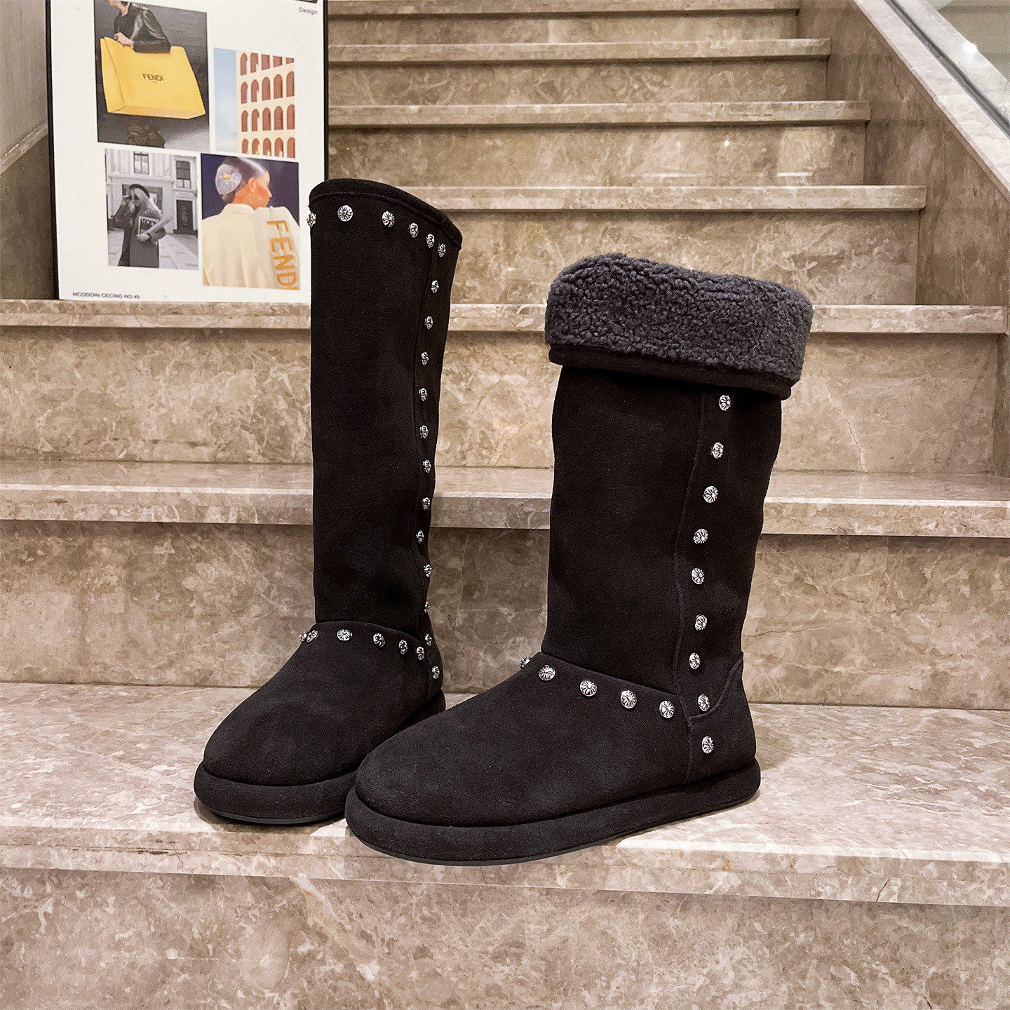 真皮羊毛~欧货铆钉水钻翻领两穿长筒靴雪地棉靴勃肯鞋小土豆女鞋,女鞋,时尚雪地靴,淘宝优惠券,粉丝福利购,淘宝优惠卷