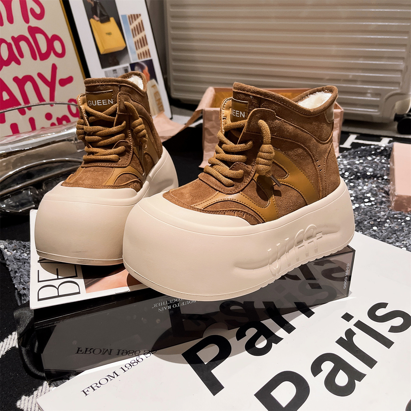 松糕加绒高帮鞋小个子7cm女鞋