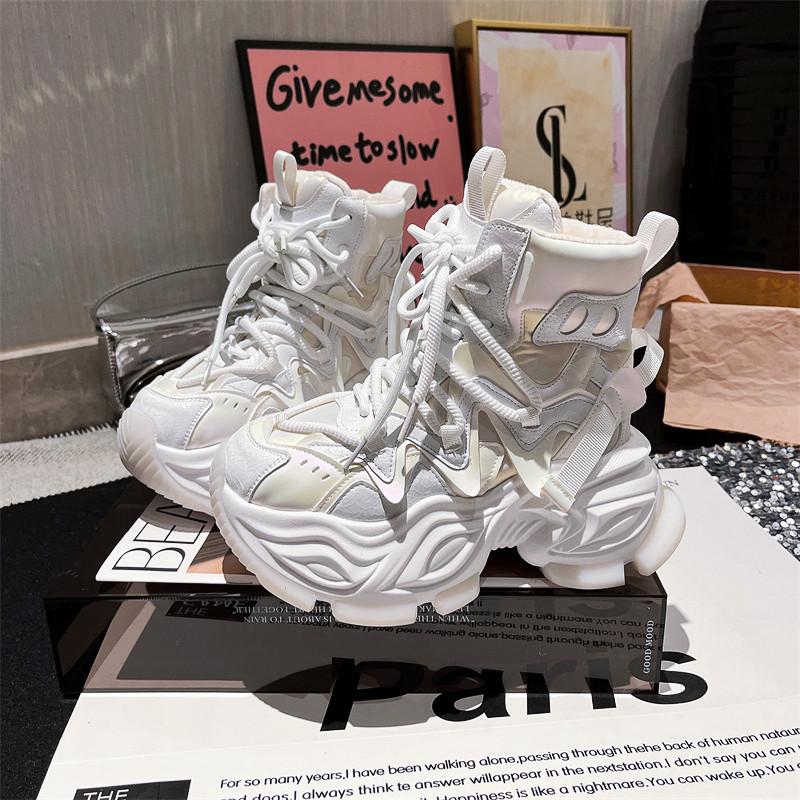 老爹鞋女擦色系带磨砂皮厚底