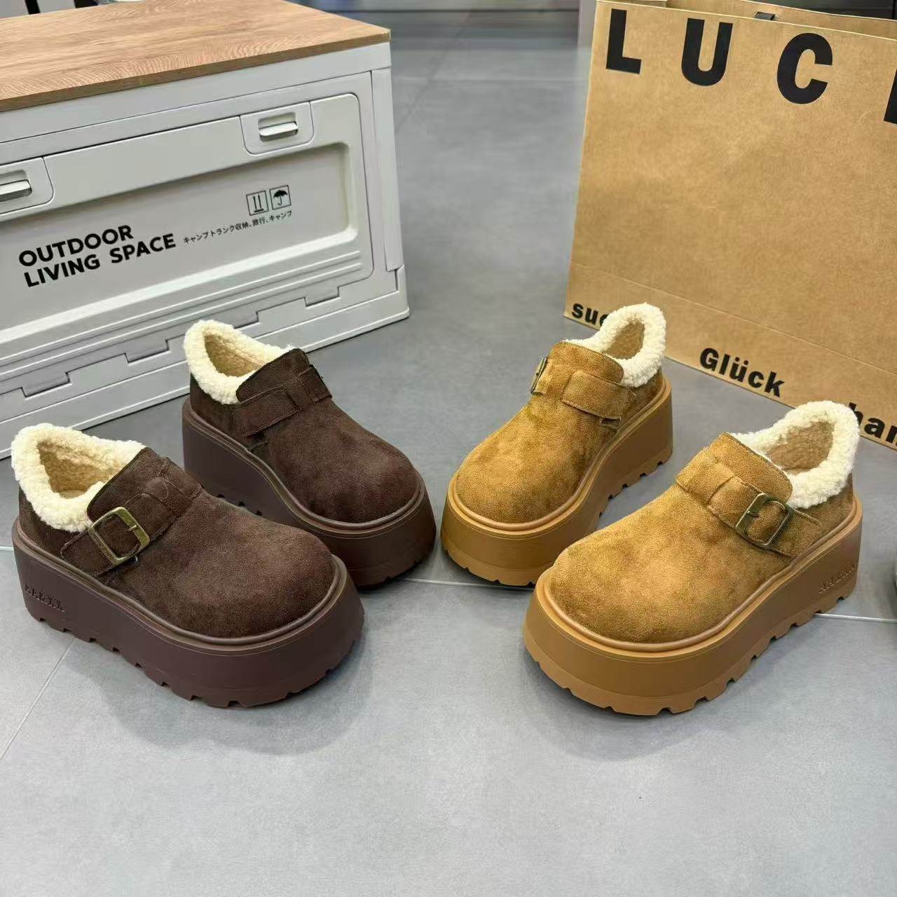 【断码福利】2025冬季新款厚底松糕一脚蹬乐福鞋棉鞋女鞋