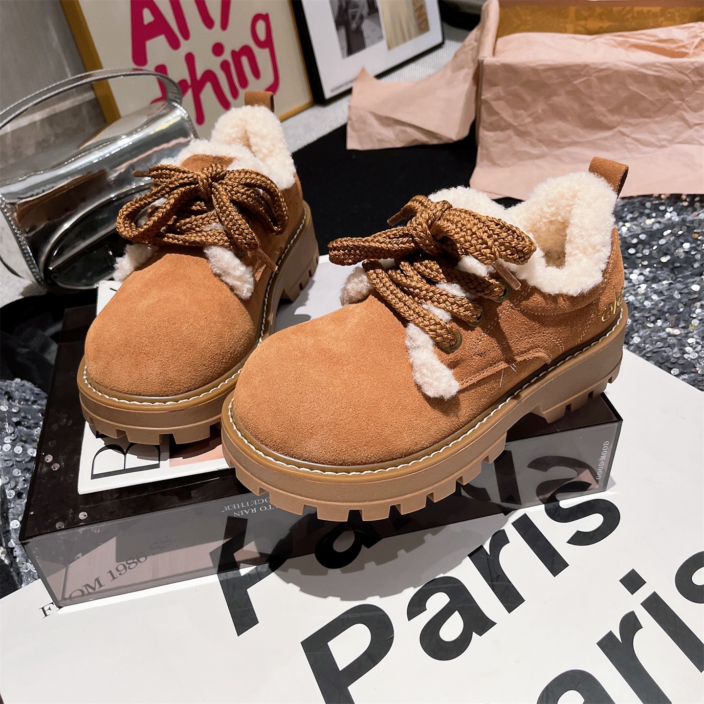 【断码福利】欧货真皮羊羔毛毛鞋系带JK小皮鞋乐福鞋加绒勃肯鞋